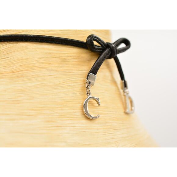 Christian Dior Vintage Bow Choker Necklace Logo CD Charm Black Leather Signed - Picture 10 of 16